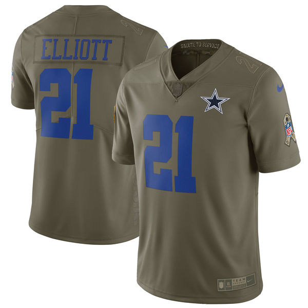 Youth Dallas cowboys 21 Elliott Nike Olive Salute To Service Limited NFL Jerseys